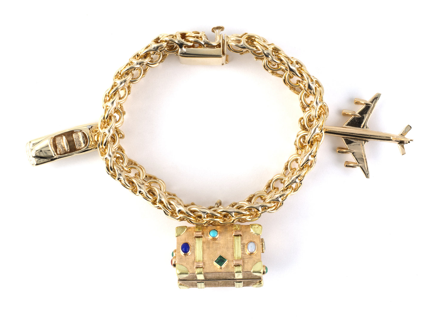 73529 - SOLD - Circa 1950s Gold Spiral Link Trunk Airplane Car Travel Bracelet