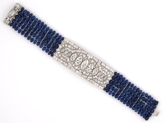 73536 - Art Deco Platinum Diamond Sapphire Bead Bracelet