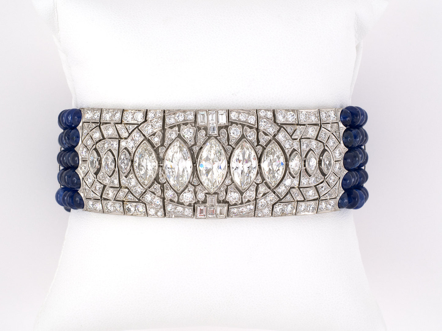 73536 - Art Deco Platinum Diamond Sapphire Bead Bracelet
