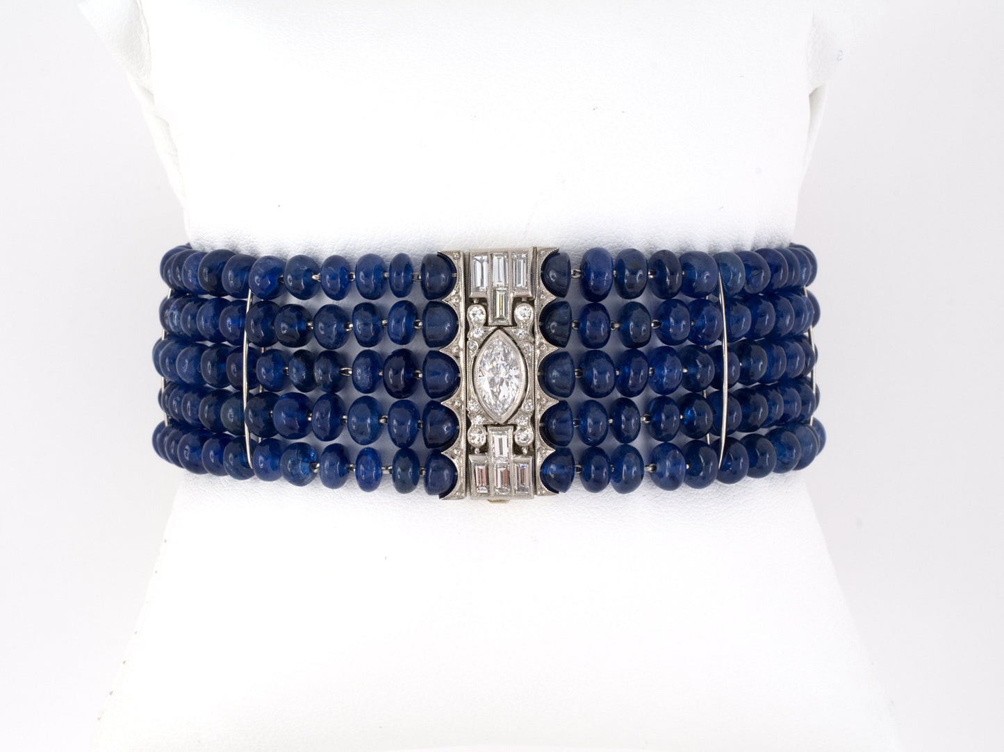 73536 - Art Deco Platinum Diamond Sapphire Bead Bracelet