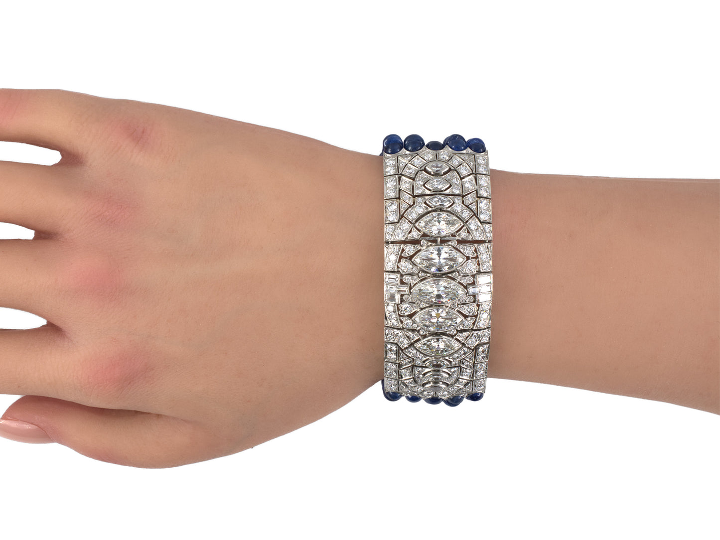 73536 - Art Deco Platinum Diamond Sapphire Bead Bracelet