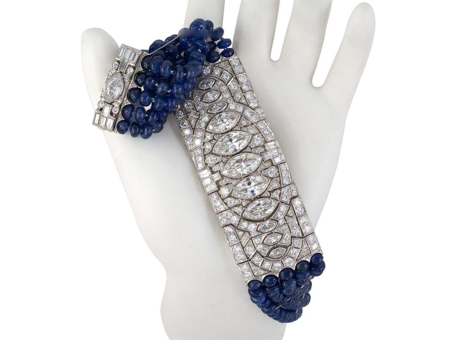 73536 - Art Deco Platinum Diamond Sapphire Bead Bracelet