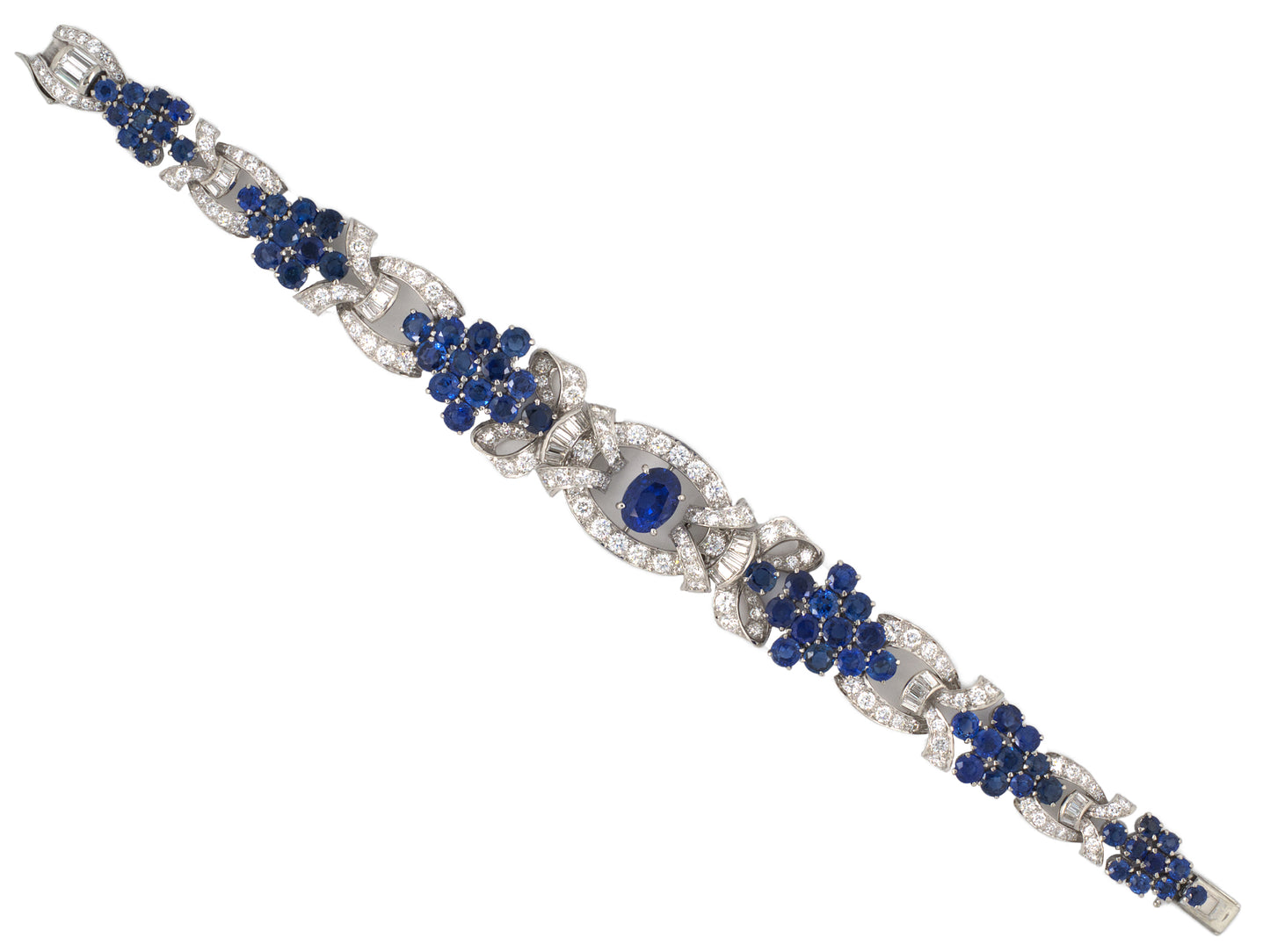 73589 - SOLD - Circa 1950 Platinum AGL Ceylon Sapphire Diamond Bracelet