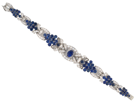 73589 - SOLD - Circa 1950 Platinum AGL Ceylon Sapphire Diamond Bracelet