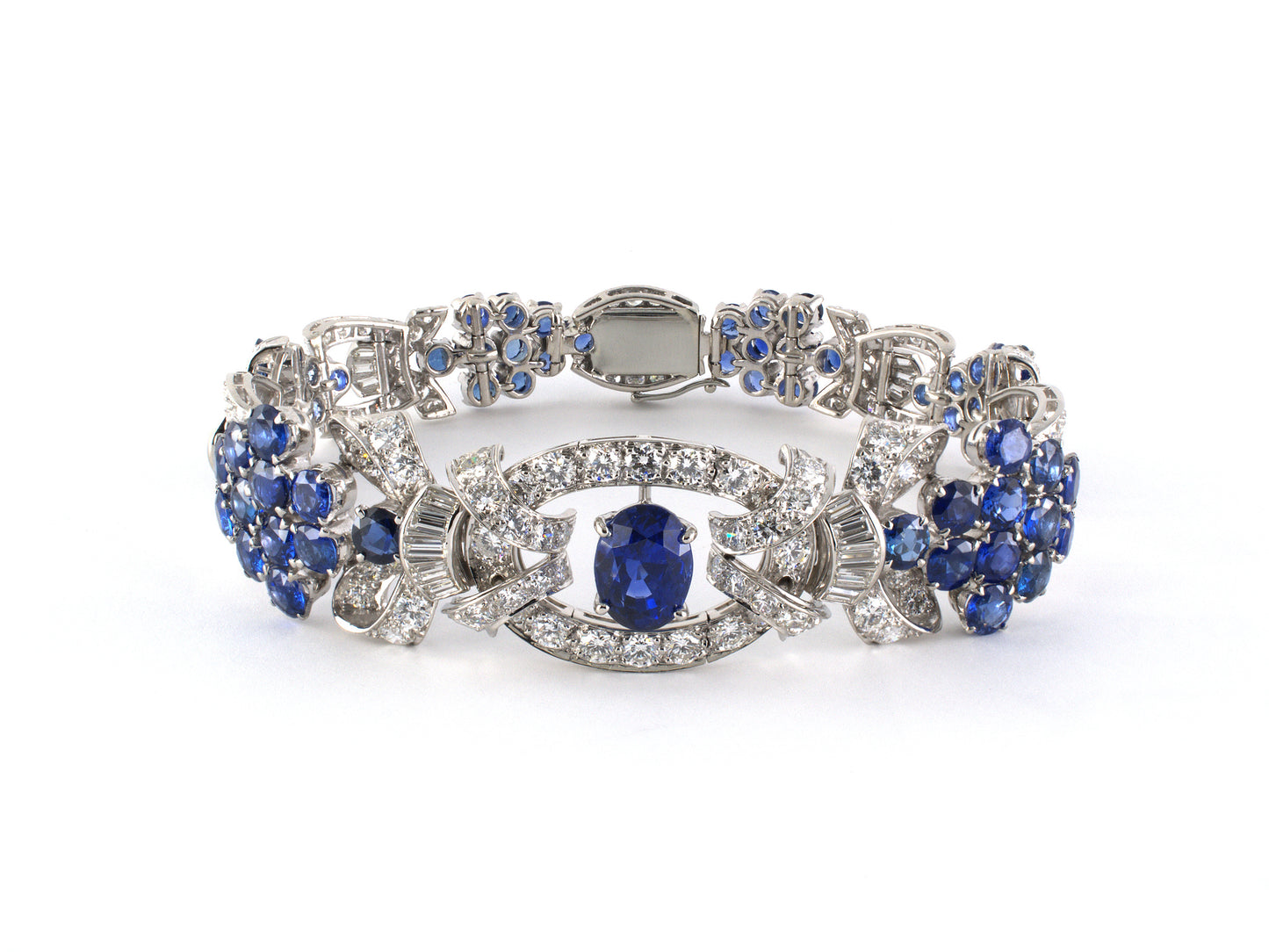73589 - SOLD - Circa 1950 Platinum AGL Ceylon Sapphire Diamond Bracelet