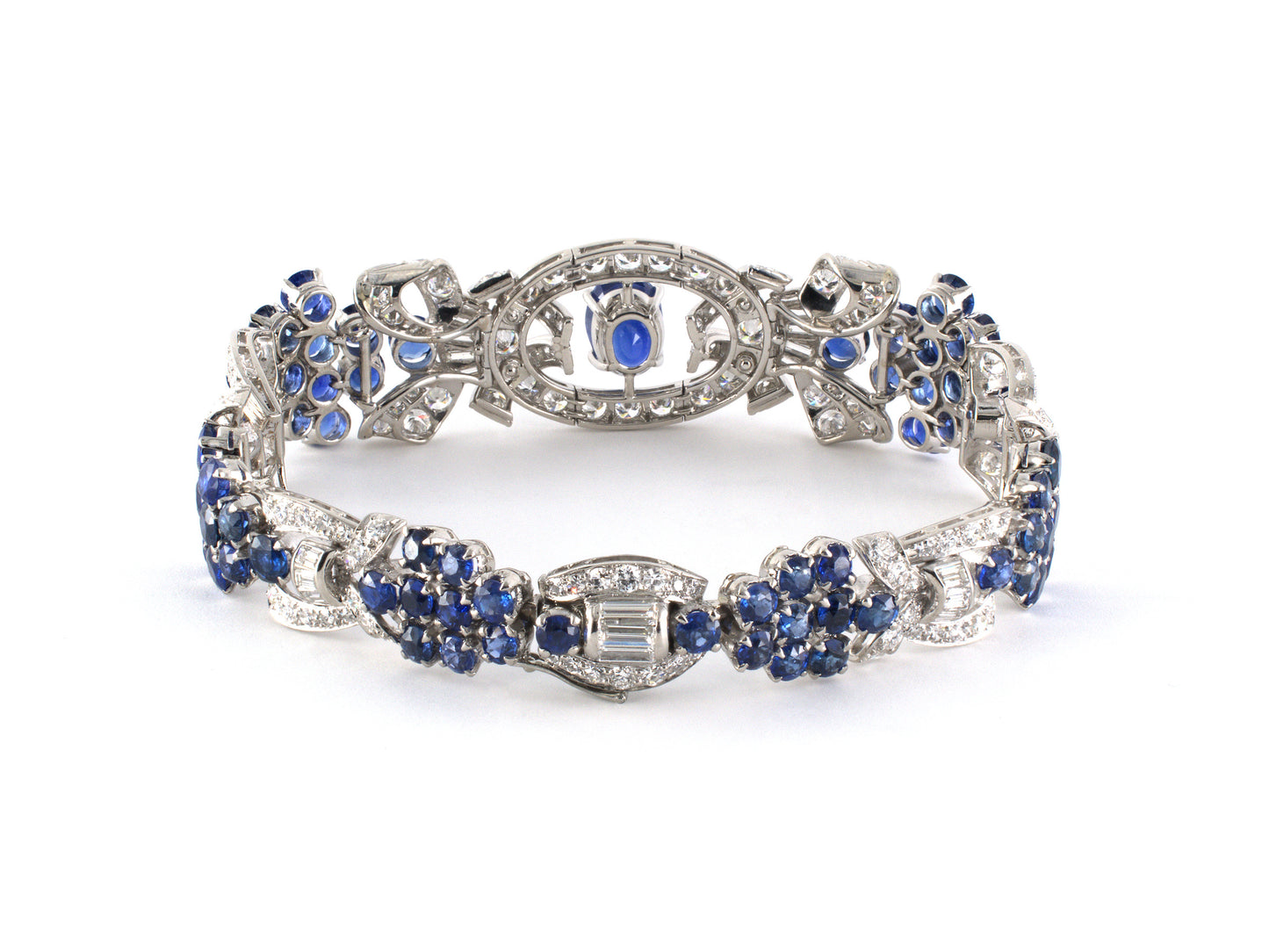73589 - SOLD - Circa 1950 Platinum AGL Ceylon Sapphire Diamond Bracelet