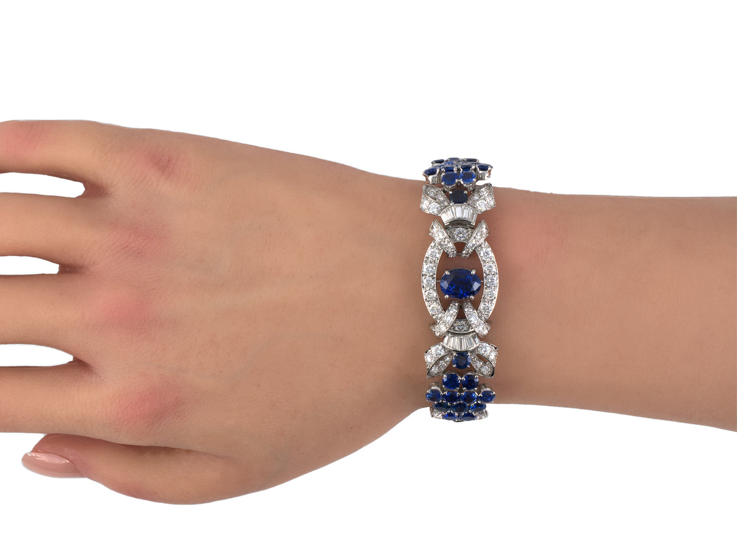 73589 - SOLD - Circa 1950 Platinum AGL Ceylon Sapphire Diamond Bracelet