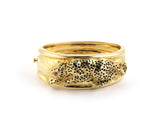 73606 - Gold Ruby Black Enamel Sabi Leopard Hammered Bangle Bracelet