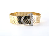 73651 - Circa 1950 Gold Diamond Brick Mesh Adjustable Buckle Bracelet