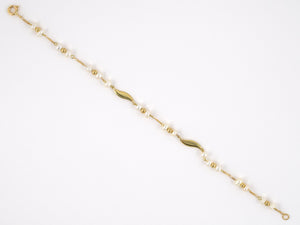 73781 - SOLD - Gold Twisted Wire Baroque Freshwater Pearl Gold Bead Bracelet