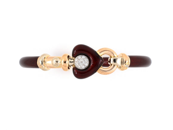 73785 - SOLD - La Nouvelle Bague Gold Sterling Silver Diamond Red Enamel Center Hinged Bangle Bracelet