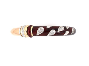 73787 - SOLD - La Nouvelle Bague Gold Sterling Silver Diamond Red Enamel Side Hinged Bangle Bracelet