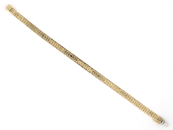 73801 - SOLD - Gold 7 Row Etched Tank Style Link Bracelet