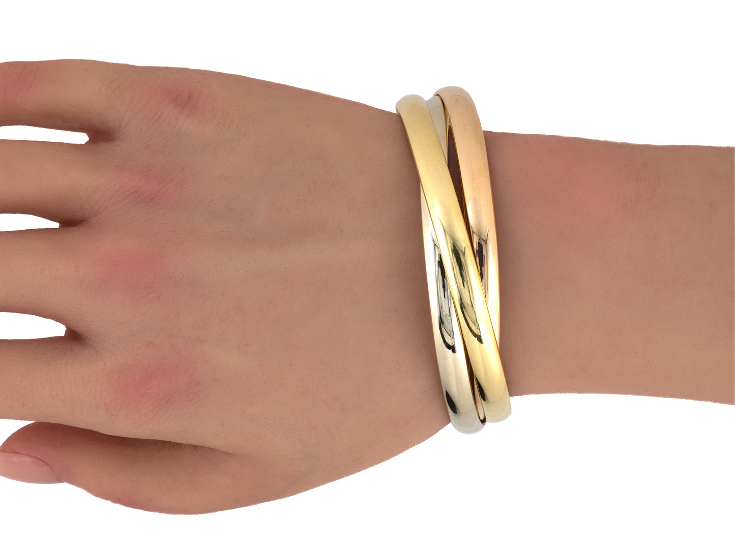 73810 - Cartier French Gold 3 Band Trinity Closed Rolling Bangle Bracelet