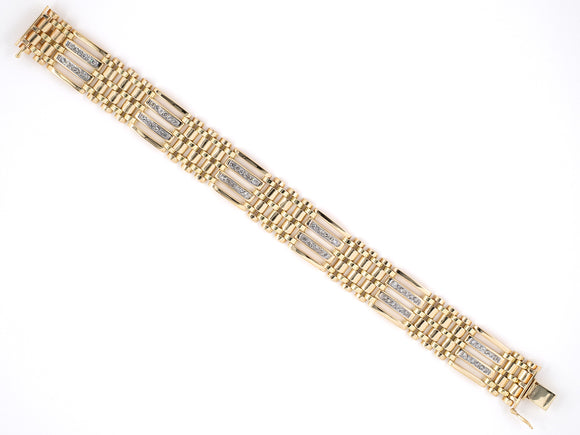 73814 - SOLD - Gold 2-Tone Diamond Tank Style Link Bracelet