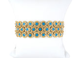 73816 - Circa 1960 Italy Gold Turquoise Enamel Floral Circular Link Flexible Bracelet
