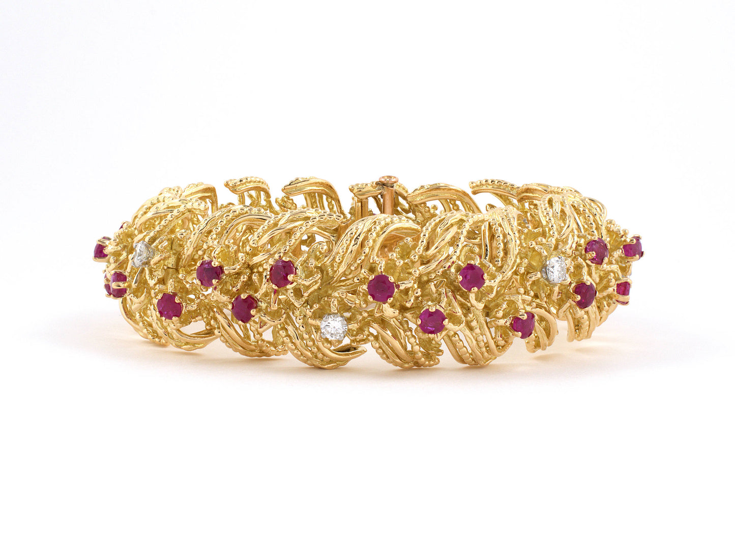 73817 - Circa 1960S French Gold Platinum Diamond Burma Ruby Bracelet