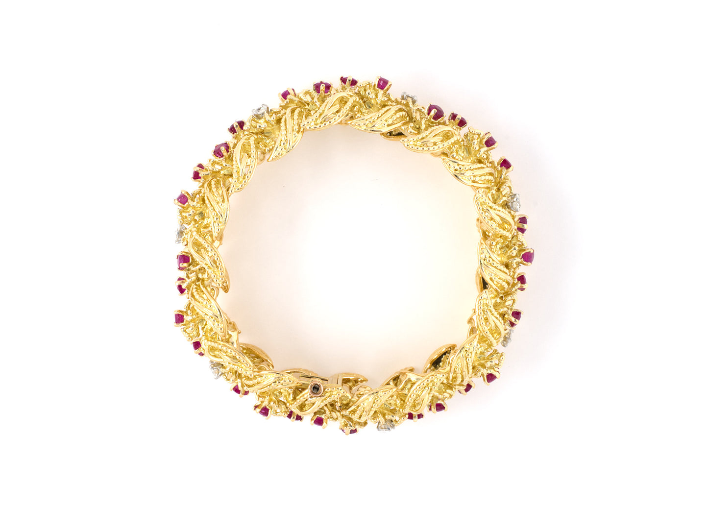 73817 - Circa 1960S French Gold Platinum Diamond Burma Ruby Bracelet