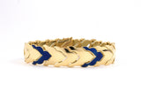 73823 - Circa 1950S Bulgari Gold Blue Enamel Scalloped Edge V Link Bracelet