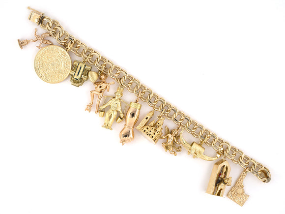 73824 - Circa 1960 Gold Pearl Enamel Assorted Travel Charm Bracelet