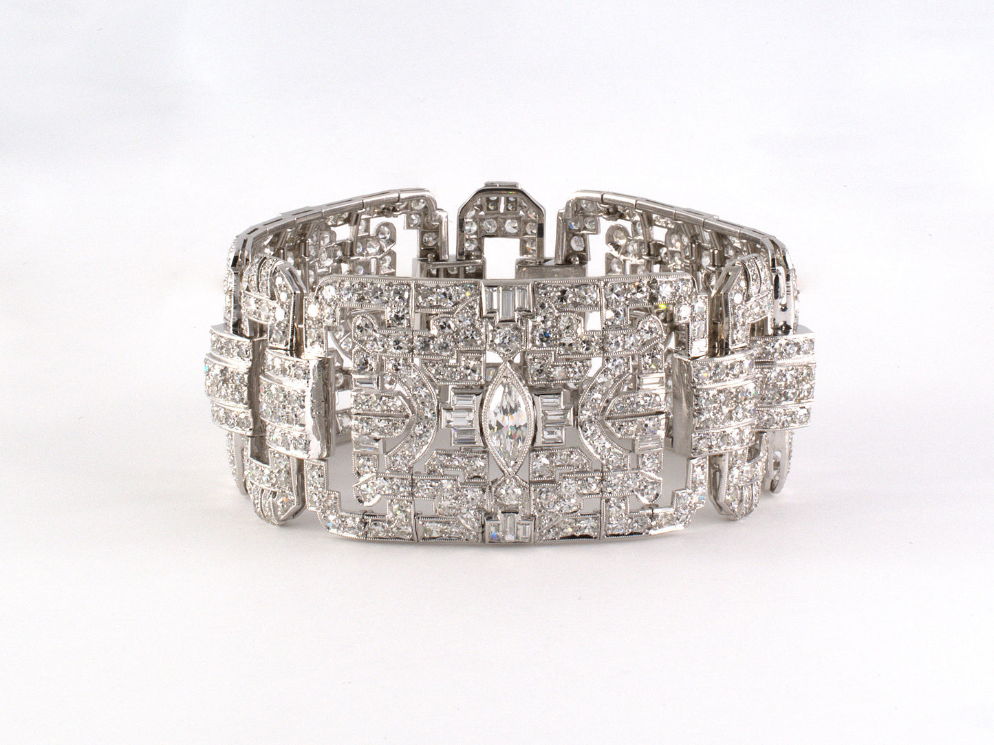 73836 - SOLD - Platinum Diamond Art Deco Wide Bracelet