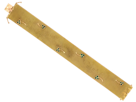 73839 - Gold Circa 1960 Green Onyx 3 Leaf Clover Mesh Bracelet