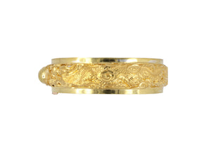 73844 - 23K Gold Carved Chinese Phoenix Dragon Hinged Bangle Bracelet