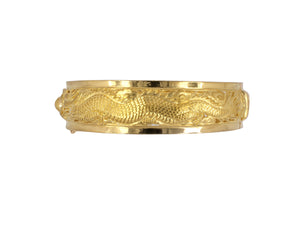 73845 - SOLD - 23K Gold Carved Chinese Phoenix Dragon Hinged Bangle Bracelet