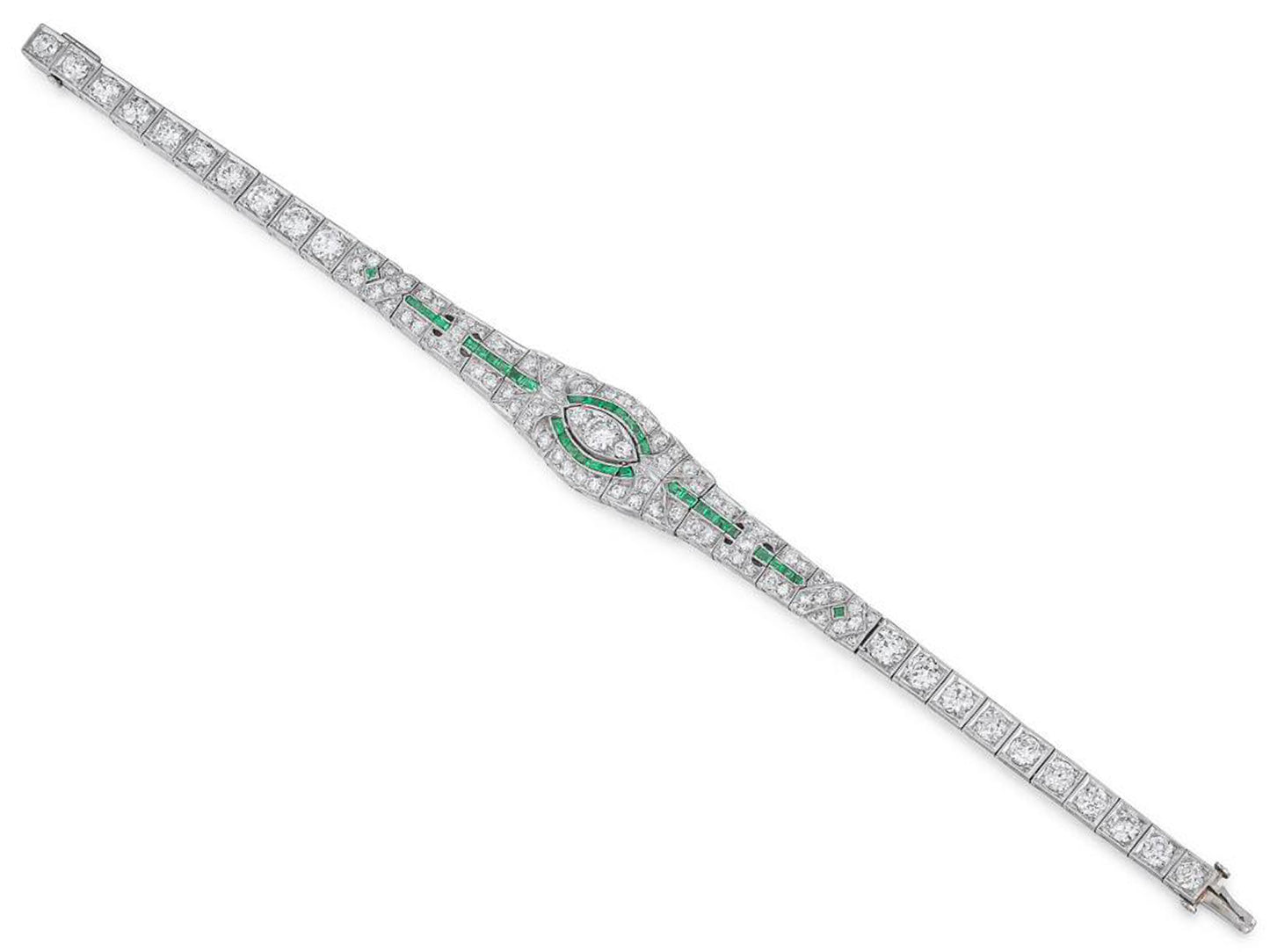 73854 - Art Deco Platinim Diamond Emerald Bracelet