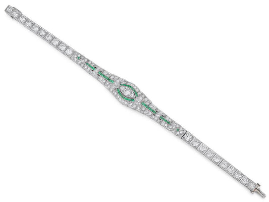 73854 - Art Deco Platinim Diamond Emerald Bracelet