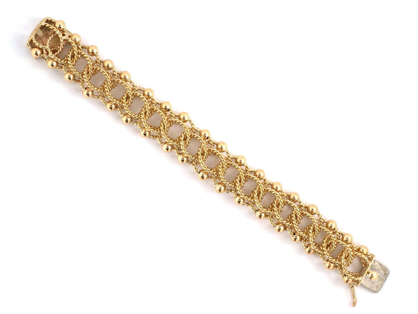 73858 - SOLD - Circa 1950s Gold Twisted Wire Bead Bracelet