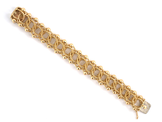 73858 - SOLD - Circa 1950s Gold Twisted Wire Bead Bracelet