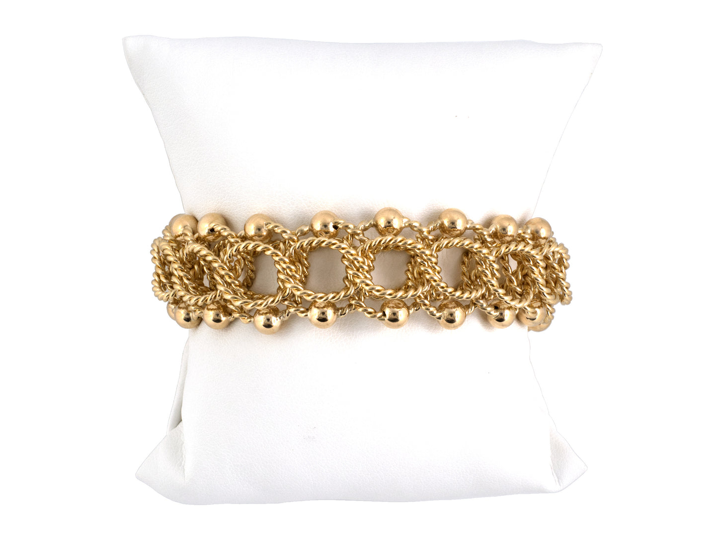 73858 - SOLD - Circa 1950s Gold Twisted Wire Bead Bracelet