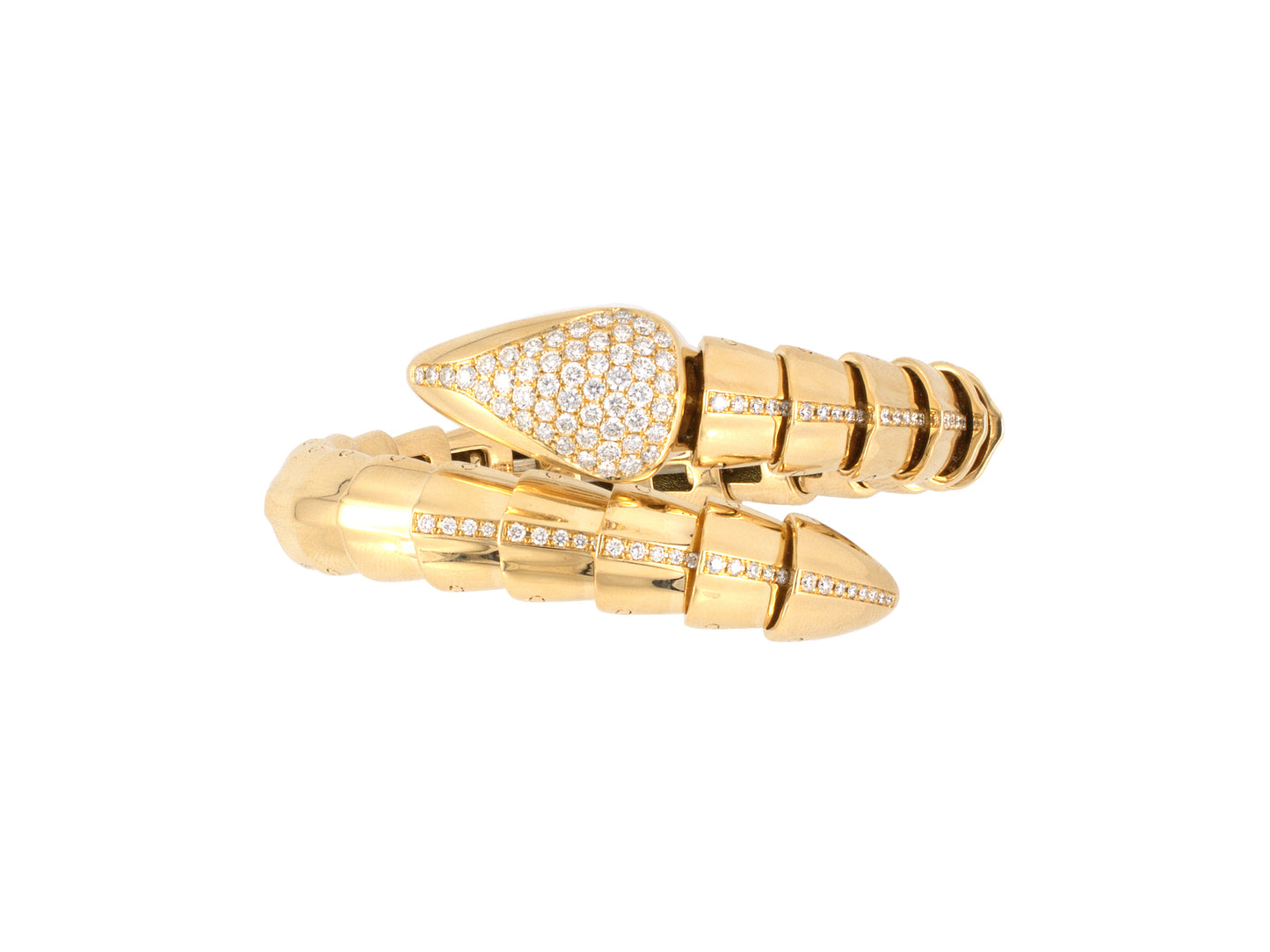 73862 - SOLD - Gold Diamond Snake Serpent By Pass Flexible Bracelet