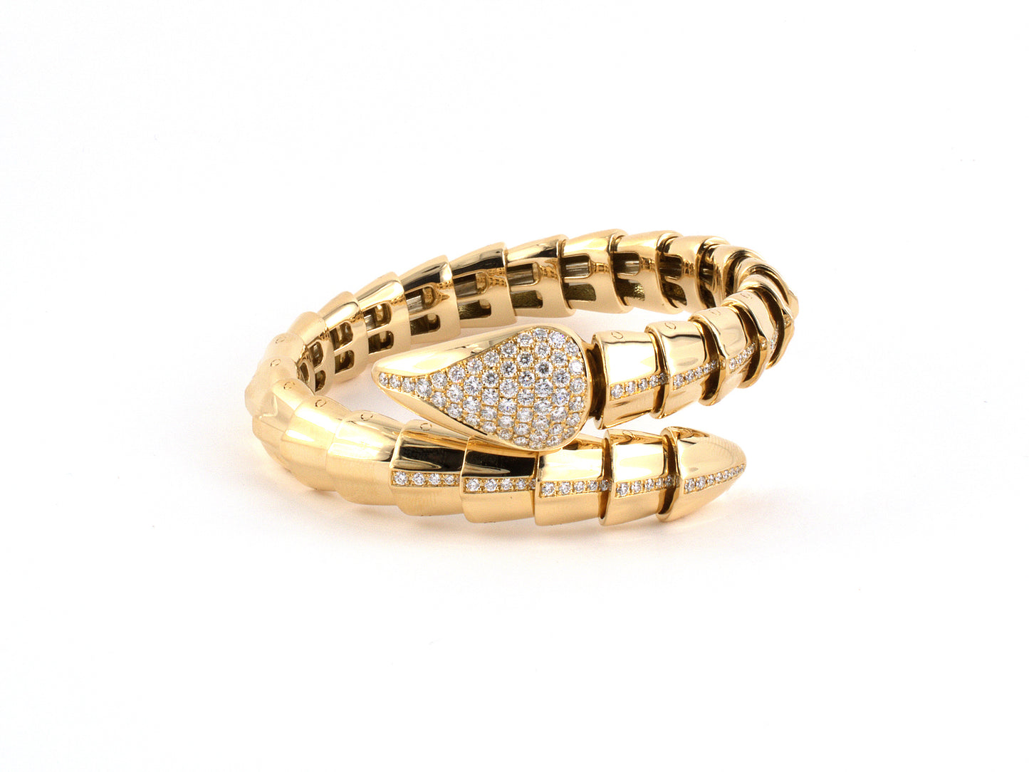 73862 - SOLD - Gold Diamond Snake Serpent By Pass Flexible Bracelet