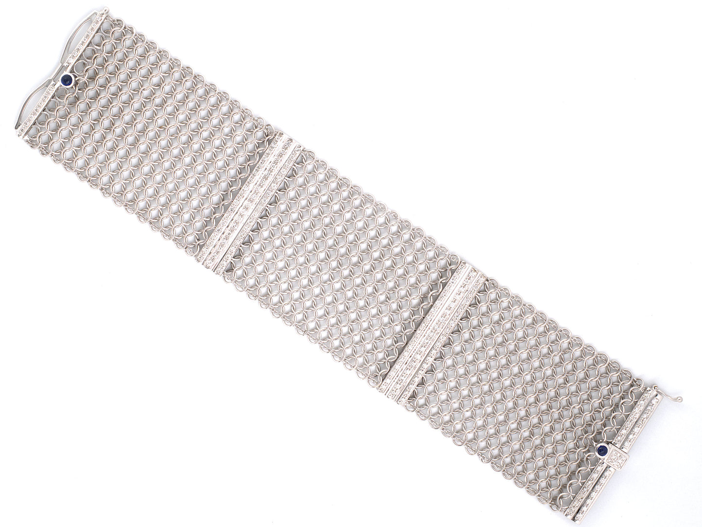73866 - Gold Diamond Sapphire Chain Link Mesh Bracelet