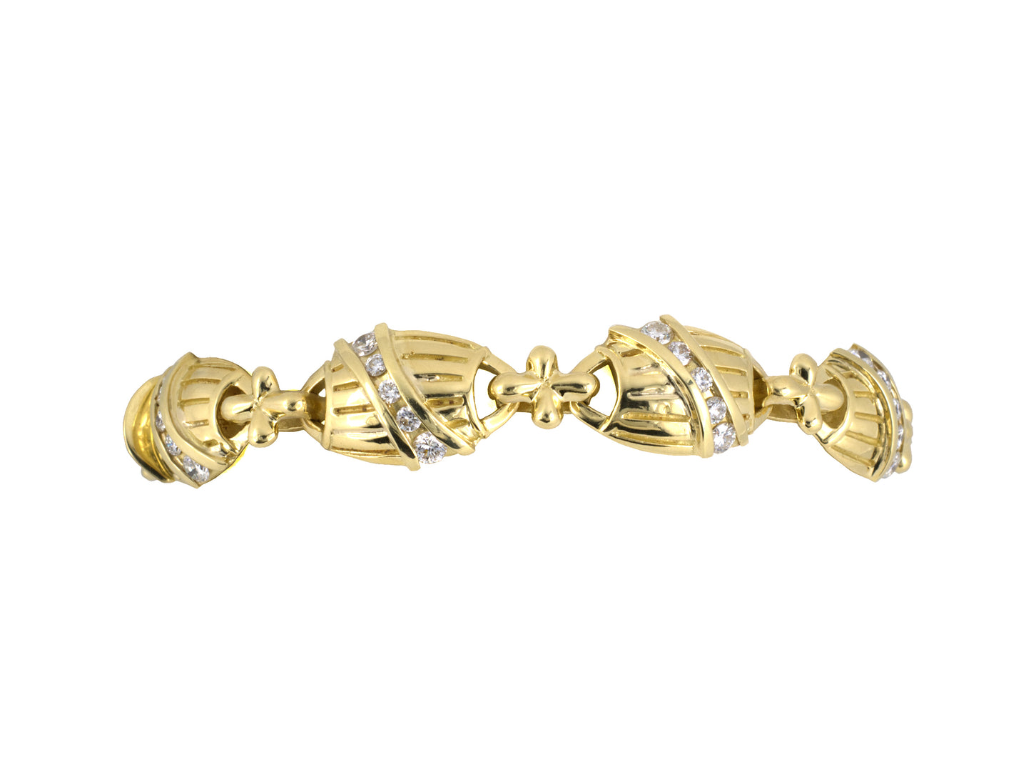 73877 - SOLD - Gold Diamond Grooved Oval Link Bracelet