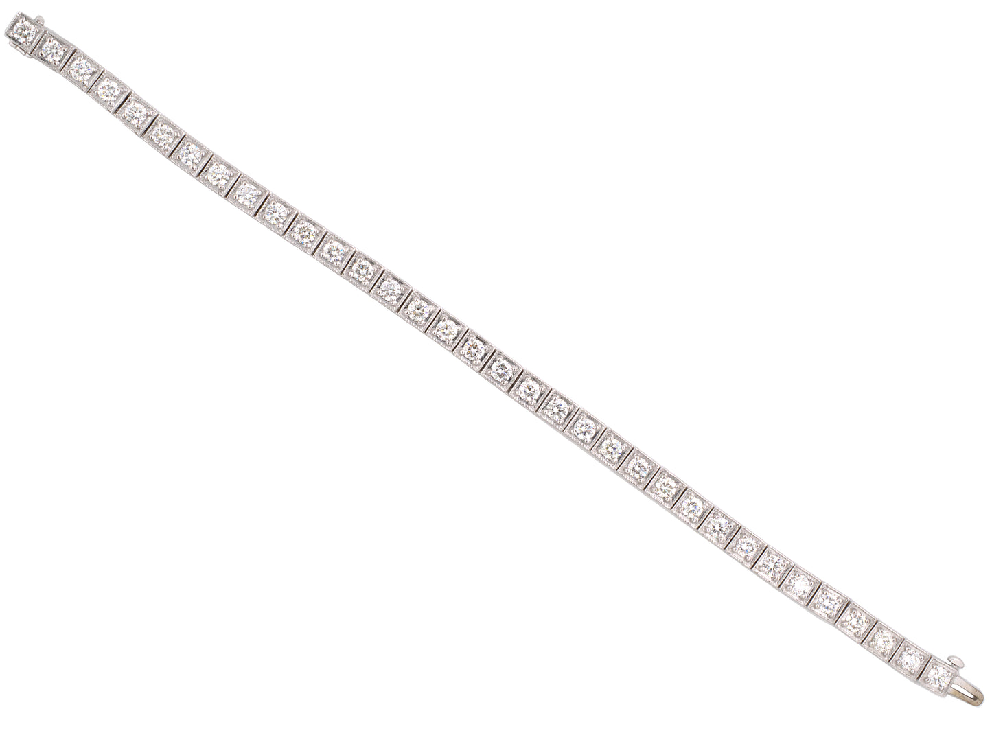 73879 - SOLD - Gold Diamond Block Straight Line Bracelet