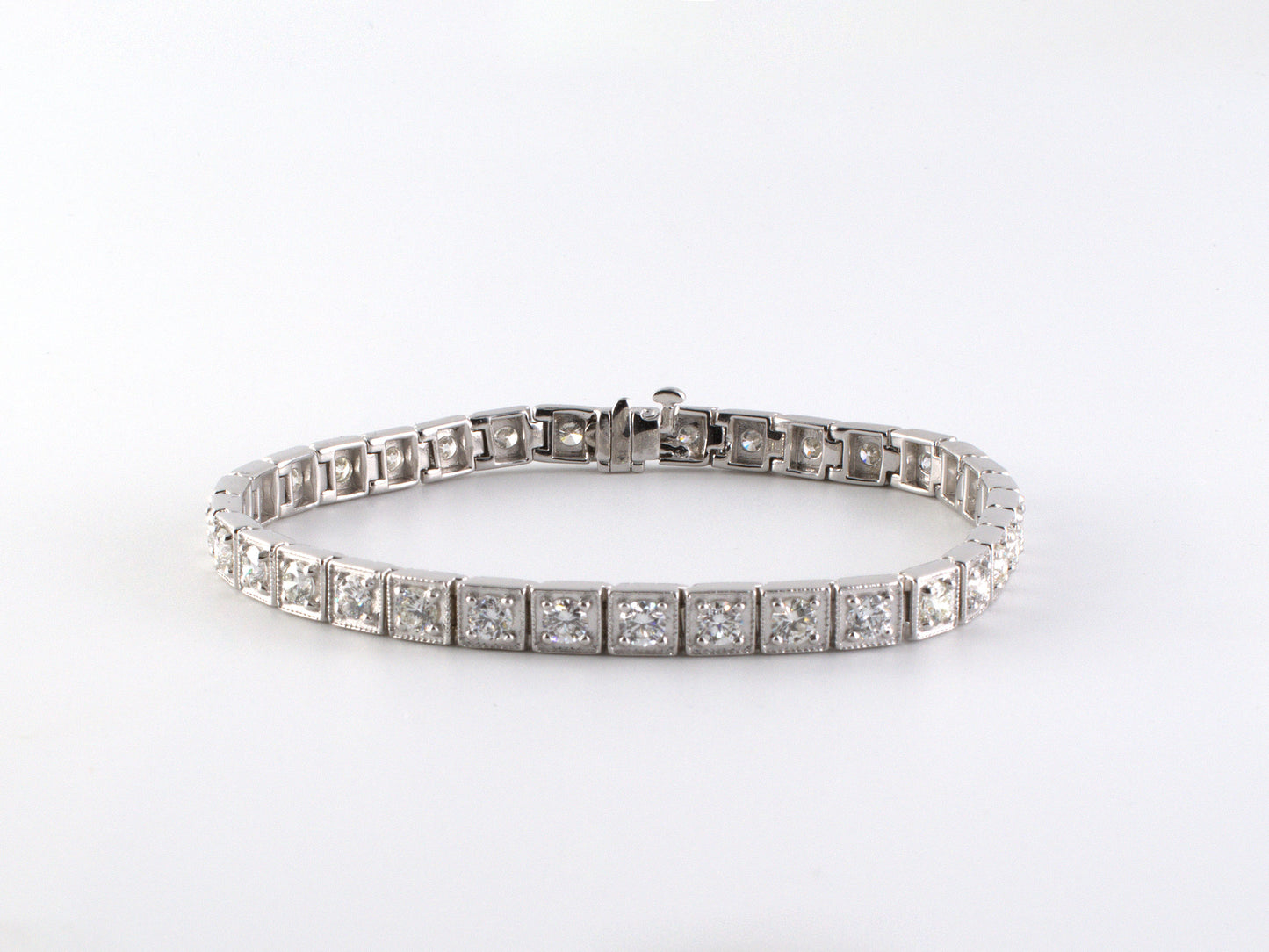 73879 - SOLD - Gold Diamond Block Straight Line Bracelet
