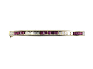 73885 - Gold Diamond Ruby Hinged Bangle Bracelet