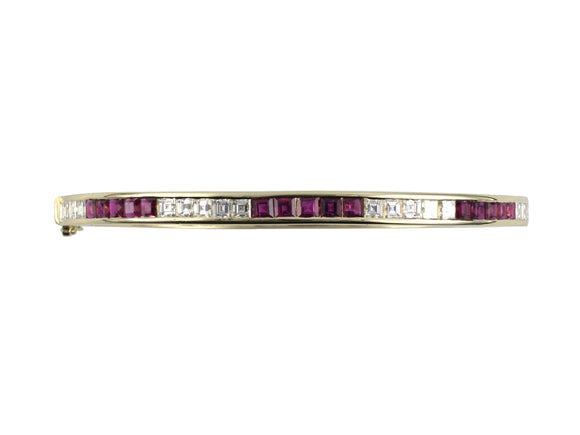 73885 - Gold Diamond Ruby Hinged Bangle Bracelet