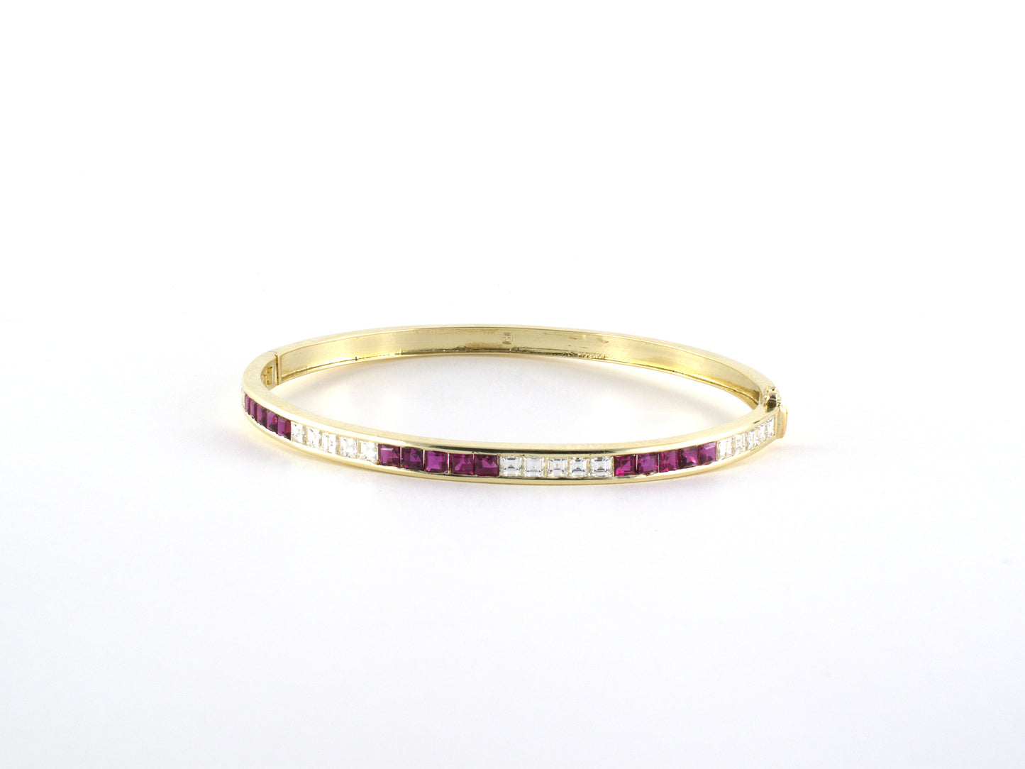 73885 - Gold Diamond Ruby Hinged Bangle Bracelet
