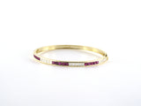 73885 - Gold Diamond Ruby Hinged Bangle Bracelet