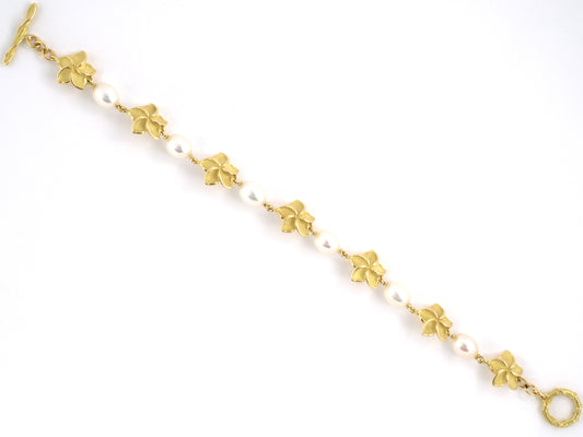 73886 - SOLD - Gold Pearl Tiffany Plumeria Flower Bracelet