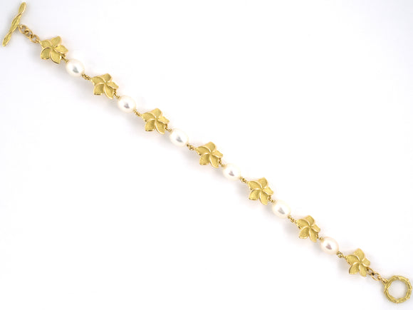 73886 - Gold Pearl Tiffany Plumeria Flower Bracelet