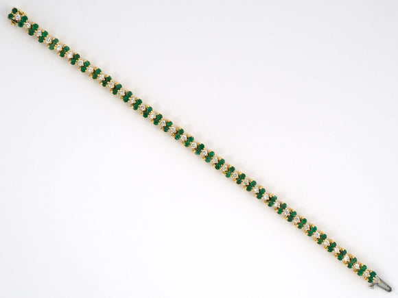 73891 - Gold Emerald Diamond Straight Line Tennis Bracelet