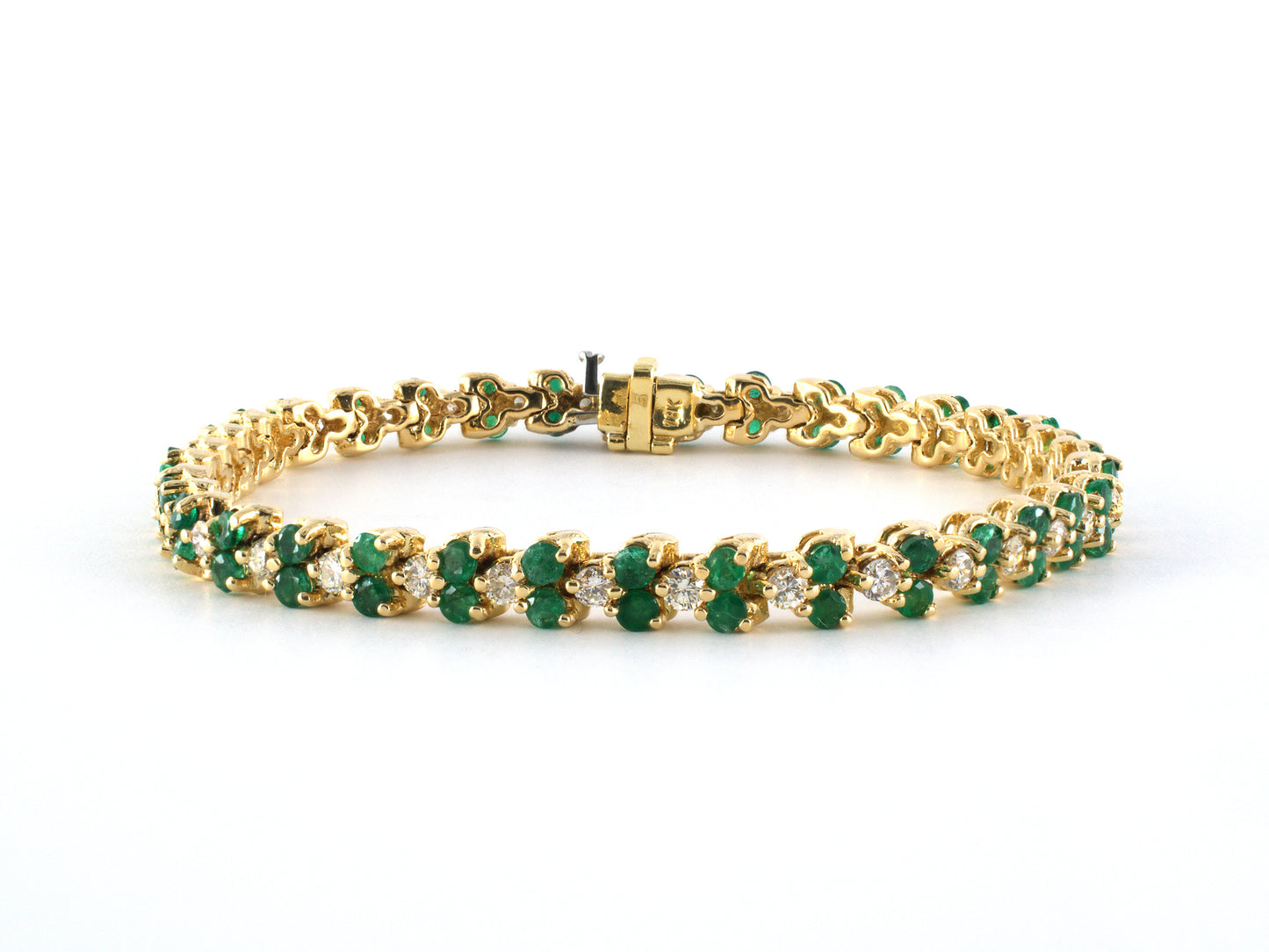 73891 - Gold Emerald Diamond Straight Line Tennis Bracelet