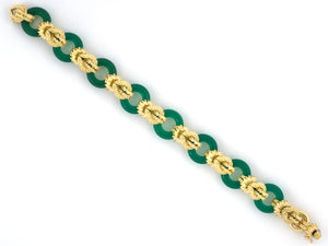 73893 - 1960s Van Cleef & Arpels Gold Green Onyx 9-Section Bracelet