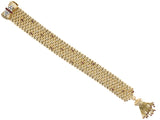 73894 - Retro Gold Palladium Diamond Ruby Link Adjustable Length Buckle Bracelet w/ Bow Clasp & Tassel