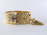 73894 - Retro Gold Palladium Diamond Ruby Link Adjustable Length Buckle Bracelet w/ Bow Clasp & Tassel